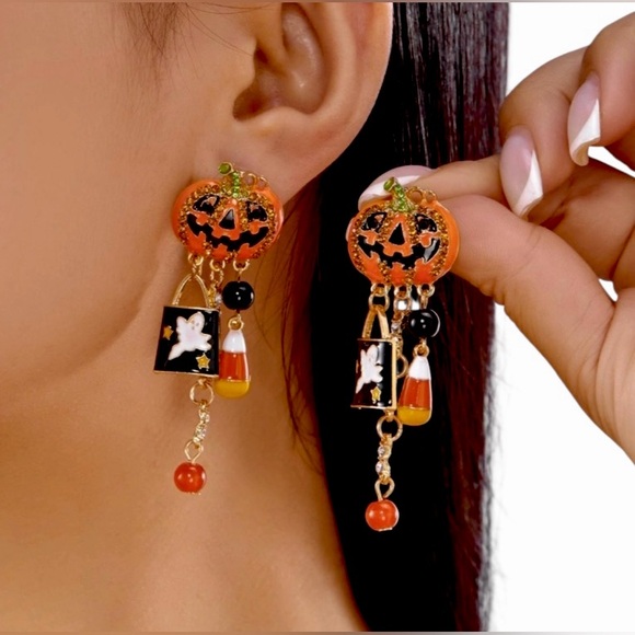 New Halloween Pumpkin Ghost Candy Corn Drop Tassels Earrings - Picture 1 of 4